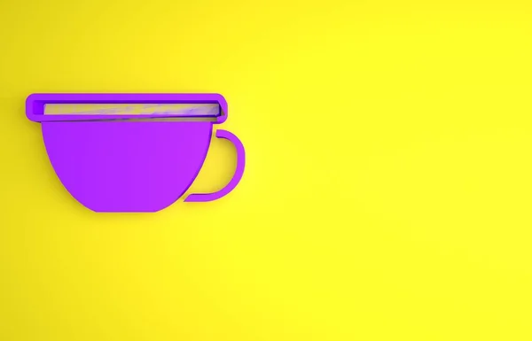 Lila Tasse Tee Symbol Isoliert Auf Gelbem Hintergrund Minimalismus Konzept — Stockfoto