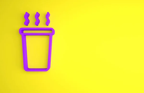 Lila Tasse Tee Symbol Isoliert Auf Gelbem Hintergrund Minimalismus Konzept — Stockfoto
