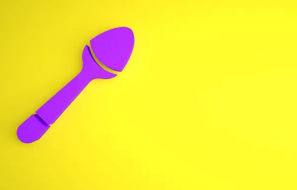 Фіолетова Піктограма Чайної Ложки Ізольована Жовтому Тлі Готуємо Посуд Знак — стокове фото