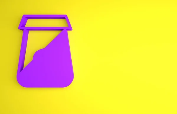 Icono Embalaje Púrpura Aislado Sobre Fondo Amarillo Bolsa Papel Con —  Fotos de Stock