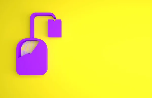 Purple Tea Bag Icon Isolated Yellow Background Minimalism Concept Render — Stock Photo, Image