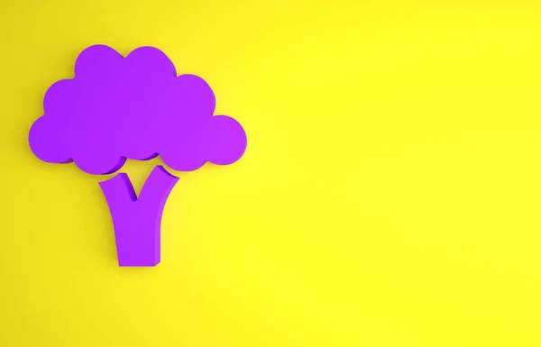 Icono Brócoli Púrpura Aislado Sobre Fondo Amarillo Concepto Minimalista Ilustración —  Fotos de Stock
