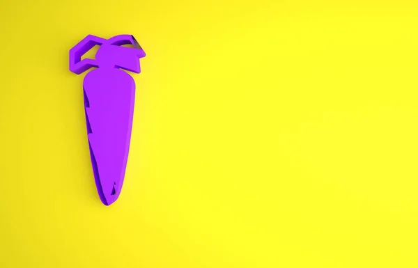 黄色の背景に単離された紫人参アイコン 最小限の概念 3Dレンダリング図 — ストック写真