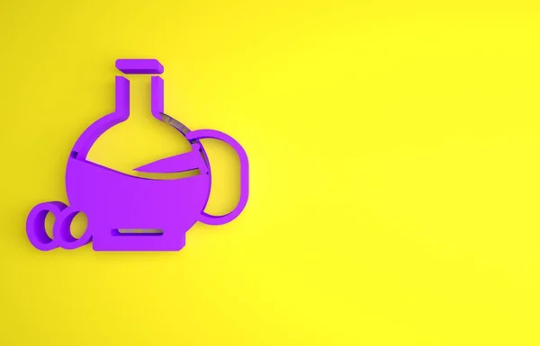 紫色瓶橄榄油图标孤立在黄色背景 装橄榄油图标的罐子 最低纲领的概念 3D渲染说明 — 图库照片