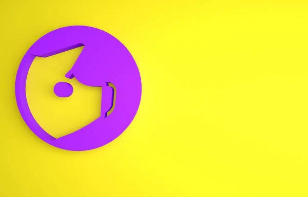 紫色的猪图标孤立在黄色的背景 动物的象征最低纲领的概念 3D渲染说明 — 图库照片