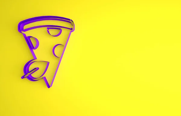 Lila Vegane Pizzascheiben Auf Gelbem Hintergrund Minimalismus Konzept Darstellung — Stockfoto