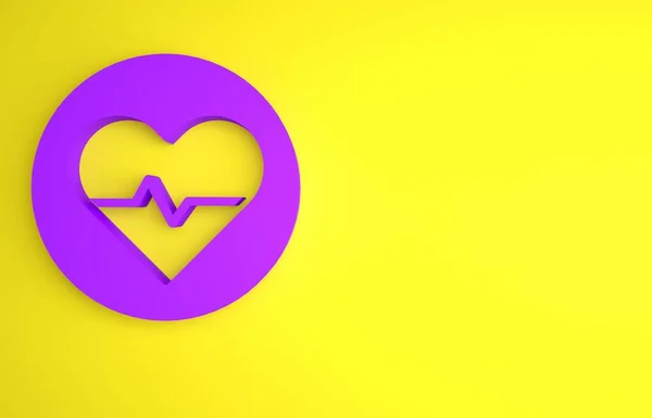 Lila Herzfrequenzsymbol Isoliert Auf Gelbem Hintergrund Herzschlagzeichen Herzpuls Symbol Kardiogramm — Stockfoto