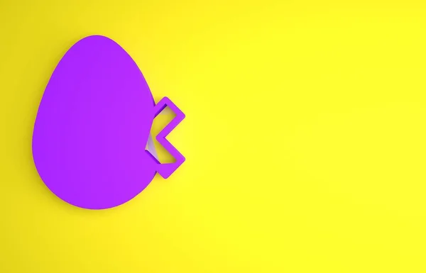 紫色没有蛋图标孤立在黄色背景 最低纲领的概念 3D渲染说明 — 图库照片