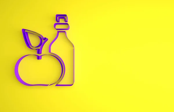 Фиолетовый Яблочный Уксус Бутылке Значок Изолирован Желтом Фоне Концепция Минимализма — стоковое фото