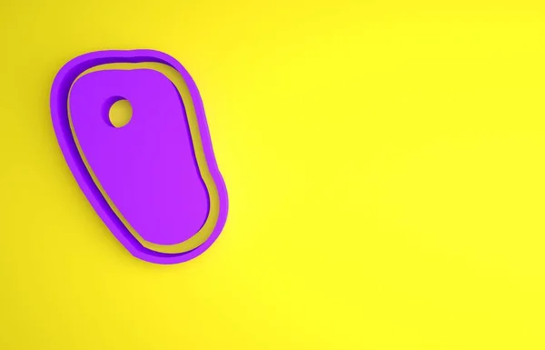 黄色の背景に隔離された紫色のステーキ肉アイコン 最小限の概念 3Dレンダリング図 — ストック写真