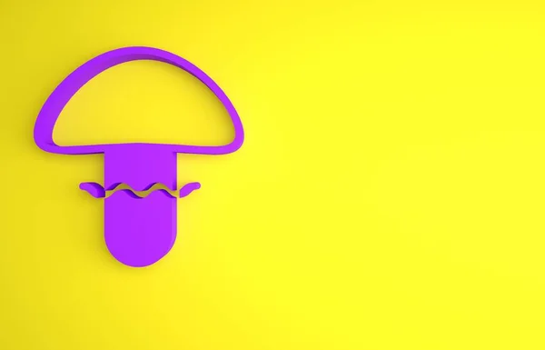 Purple Mushroom Icoon Geïsoleerd Gele Achtergrond Minimalisme Concept Weergave Illustratie — Stockfoto