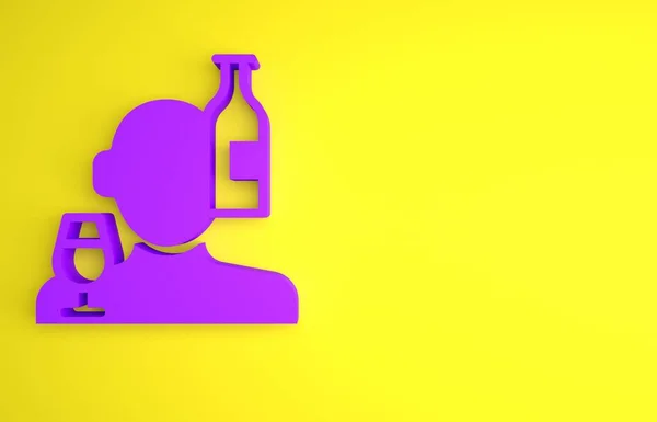 Alcoholismo Púrpura Trastorno Por Consumo Alcohol Icono Aislado Fondo Amarillo — Foto de Stock