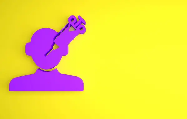 紫色上瘾的药物图标孤立在黄色背景 海洛因 麻醉药 有注射器和医疗药丸的生病瘾君子最低纲领的概念 3D渲染说明 — 图库照片