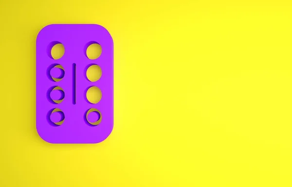 Píldoras Sedantes Púrpura Icono Aislado Sobre Fondo Amarillo Concepto Minimalista — Foto de Stock