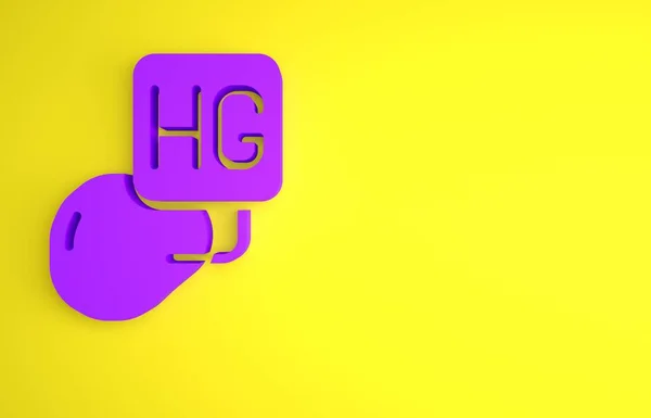 黄色の背景に単離された水銀アイコンの紫のドロップ 最小限の概念 3Dレンダリング図 — ストック写真