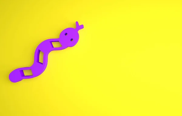 紫色蛇的图标孤立在黄色的背景 最低纲领的概念 3D渲染说明 — 图库照片