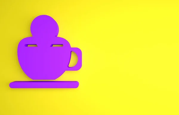 Taza Café Púrpura Con Icono Cráneo Aislado Sobre Fondo Amarillo — Foto de Stock