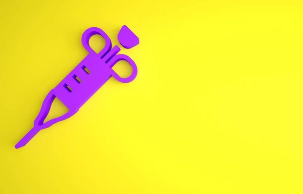Фіолетовий Шприц Ізольований Жовтому Тлі Шприц Вакцинації Щеплення Єкцій Грипу — стокове фото