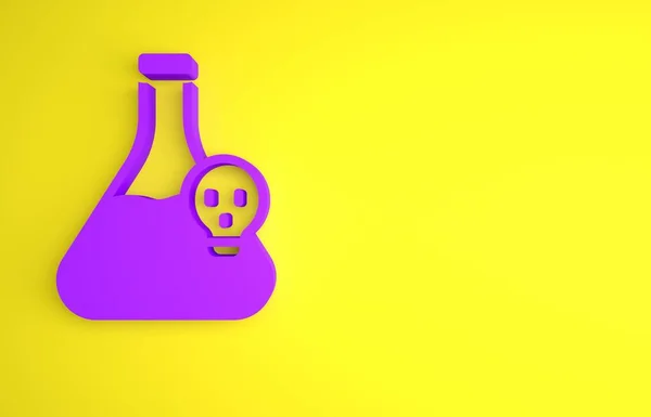 Fioletowa Chemiczna Zlewka Laboratoryjna Toksyczną Ikoną Cieczy Wyizolowaną Żółtym Tle — Zdjęcie stockowe