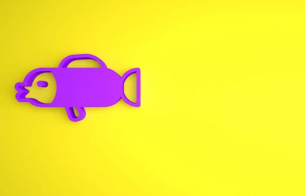 黄色の背景に隔離された紫色のフグアイコン フグフグ日本のフグ 最小限の概念 3Dレンダリング図 — ストック写真