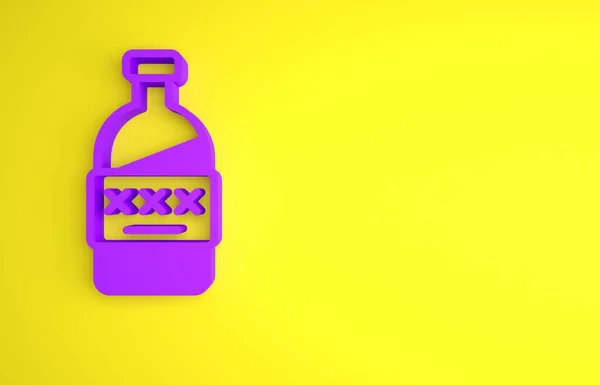 黄色の背景に単離された紫色の毒入りアルコールアイコン 最小限の概念 3Dレンダリング図 — ストック写真