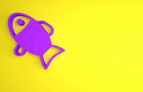 紫色鱼图标孤立在黄色背景 最低纲领的概念 3D渲染说明 — 图库照片