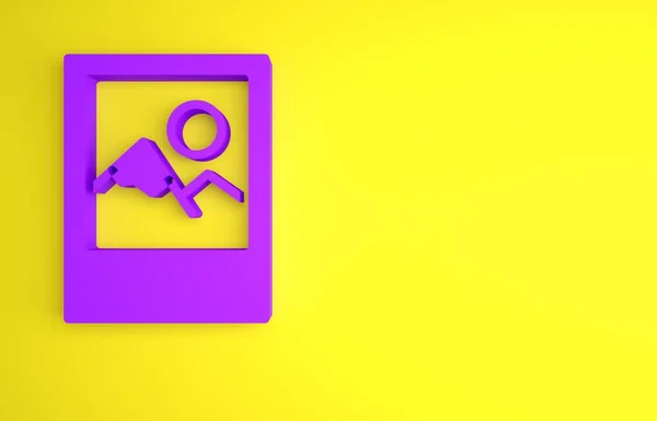 紫色相框图标孤立在黄色背景上 老式空相框 最低纲领的概念 3D渲染说明 — 图库照片
