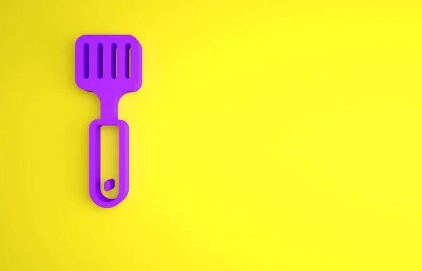 紫色斑斑图标孤立在黄色背景 Kitchen Spatula图标 烤肉吐司标志 烧烤和烧烤工具 最低纲领的概念 3D渲染说明 — 图库照片