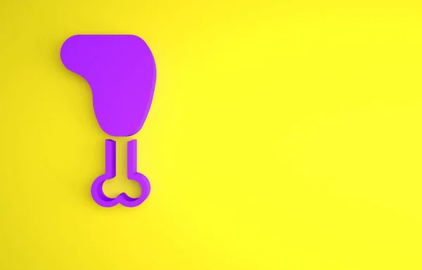 Lila Hühnerbein Symbol Isoliert Auf Gelbem Hintergrund Chicken Drumstick Minimalismus — Stockfoto