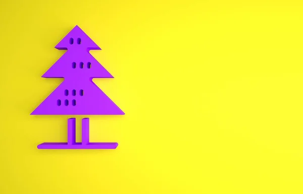 黄色の背景に分離された紫の木のアイコン 森のシンボル 最小限の概念 3Dレンダリング図 — ストック写真