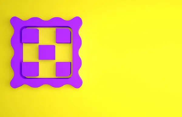 Purple Checkered Napkin Icon Isolated Yellow Background Minimalism Concept Render — Stock Photo, Image