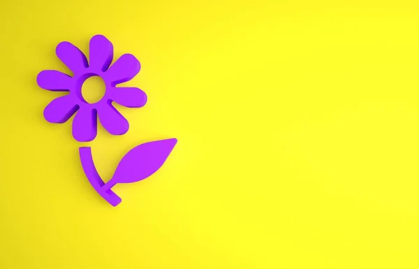 黄色の背景に分離された紫色の花アイコン 甘い自然食品 最小限の概念 3Dレンダリング図 — ストック写真