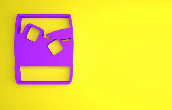 Μωβ Ποτήρι Ουίσκι Παγάκια Εικονίδιο Απομονώνονται Κίτρινο Φόντο Μινιμαλιστική Έννοια — Φωτογραφία Αρχείου
