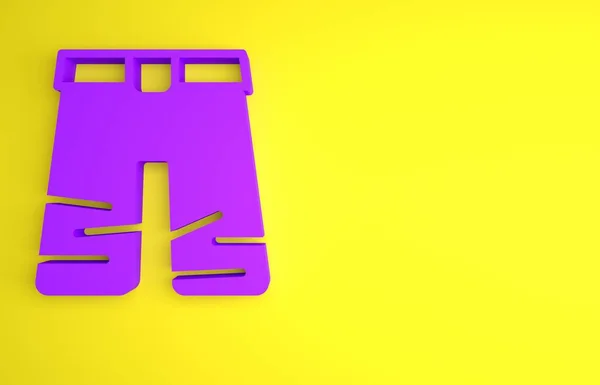 黄色の背景に分離紫のワイドパンツアイコン ズボンのサインだ 最小限の概念 3Dレンダリング図 — ストック写真