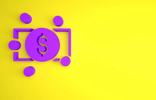 Фиолетовые Стопки Бумажные Деньги Денежные Значок Изолирован Желтом Фоне Пачки — стоковое фото