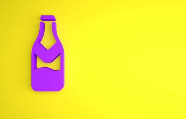 Ícone Garrafa Cerveja Roxa Isolado Fundo Amarelo Conceito Minimalismo Ilustração — Fotografia de Stock