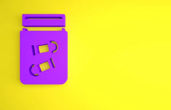 Фіолетовий Мішок Доказів Піктограмою Кулі Ізольовано Жовтому Тлі Концепція Мінімалізму — стокове фото
