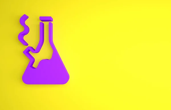 紫色玻璃瓶 用于吸食大麻或大麻图标 在黄色背景下分离 最低纲领的概念 3D渲染说明 — 图库照片