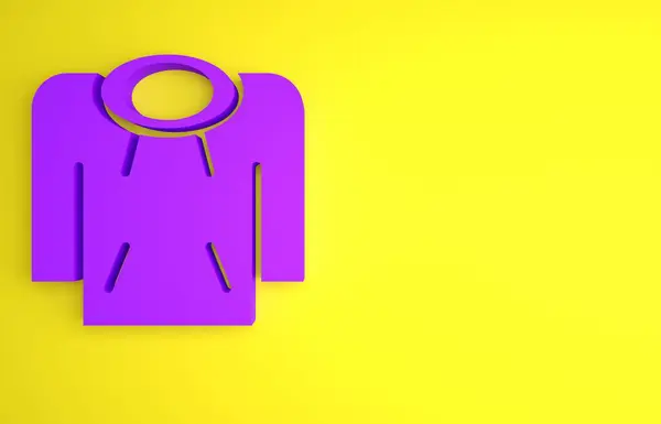 紫のパーカーのアイコンは黄色の背景に隔離された フード付きのスウェットシャツ 最小限の概念 3Dレンダリング図 — ストック写真