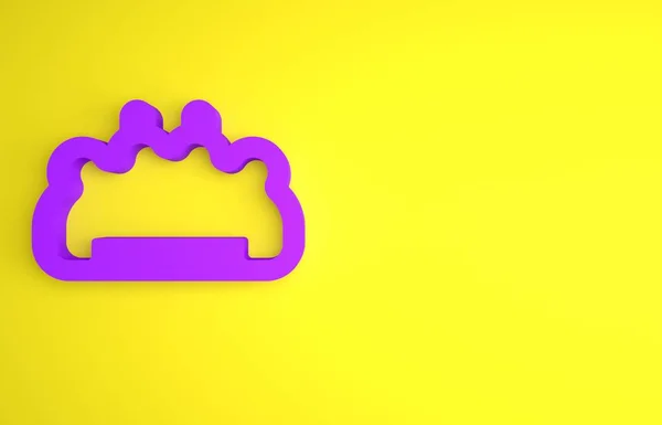 黄色の背景に単離された紫色の真鍮ナックルアイコン 最小限の概念 3Dレンダリング図 — ストック写真
