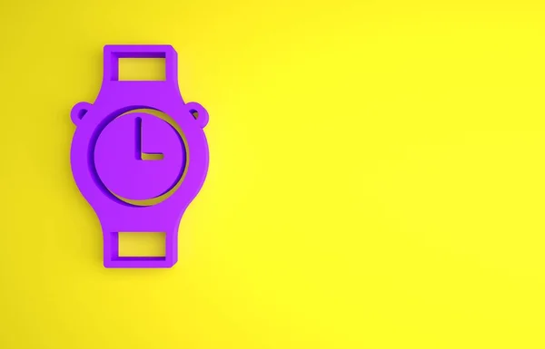 Pulsera Púrpura Icono Del Reloj Aislado Sobre Fondo Amarillo Icono —  Fotos de Stock