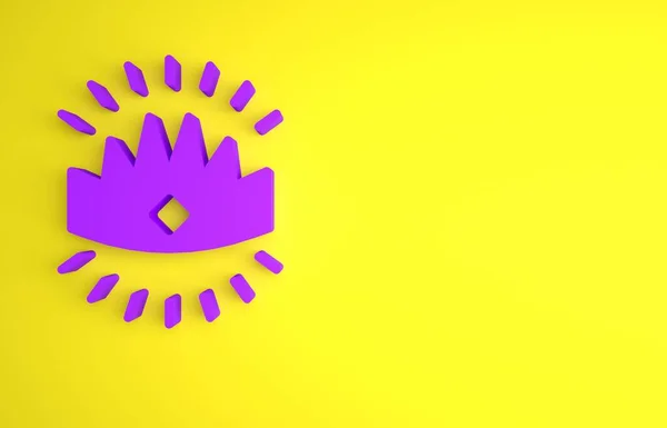 Фиолетовый Символ Короны Выделен Желтом Фоне Концепция Минимализма Рендеринг — стоковое фото
