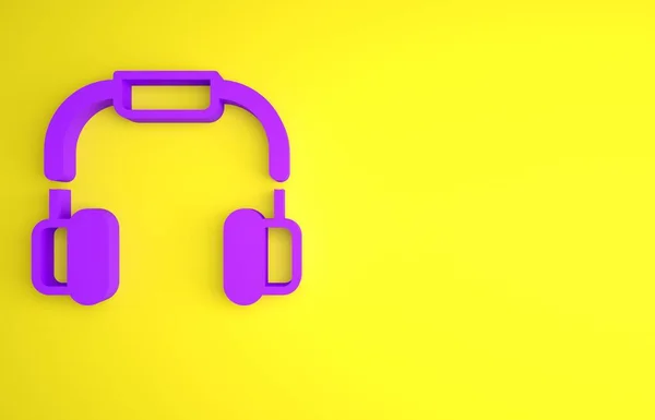 Purple Headphones Icon Isolated Yellow Background Earphones Concept Listening Music — Stock Photo, Image
