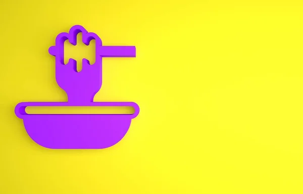 紫色蜂蜜夹竹竿与碗图标隔离在黄色背景 蜂蜜勺 最低纲领的概念 3D渲染说明 — 图库照片