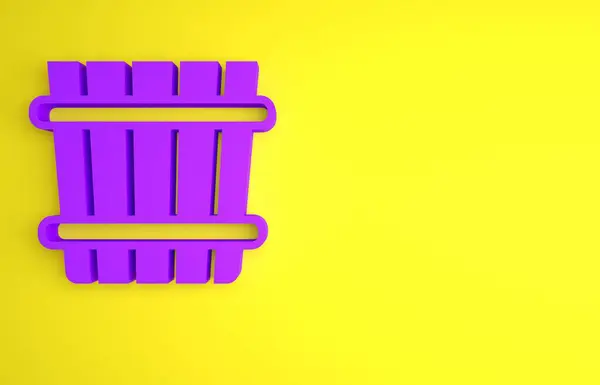 黄色の背景に隔離された紫色のサウナバケツアイコン 最小限の概念 3Dレンダリング図 — ストック写真