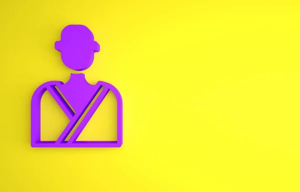 紫色男子在桑拿图标孤立的黄色背景 最低纲领的概念 3D渲染说明 — 图库照片