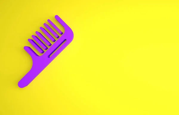 黄色の背景に単離された紫色のヘアブラシアイコン 髪の毛のサインを組み合わせる バーのシンボル 最小限の概念 3Dレンダリング図 — ストック写真