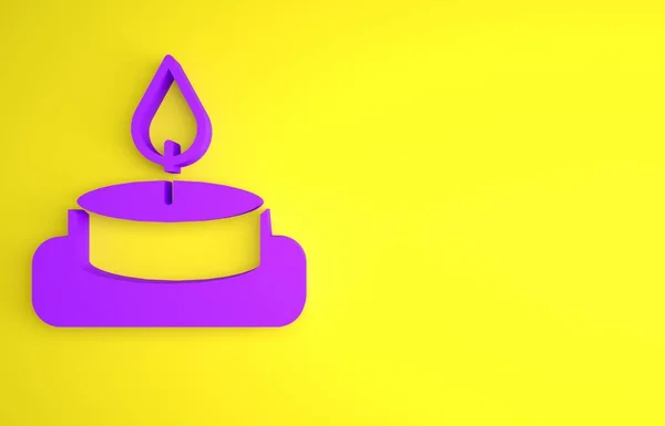 Фиолетовый Значок Ароматической Свечи Выделен Желтом Фоне Концепция Минимализма Рендеринг — стоковое фото