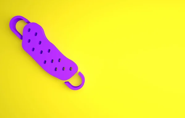 黄色の背景に隔離された紫色のウォッシュクロスアイコン バスハウスサウナ洗面所のサイン 喜びとリラックスのためのアイテム 最小限の概念 3Dレンダリング図 — ストック写真