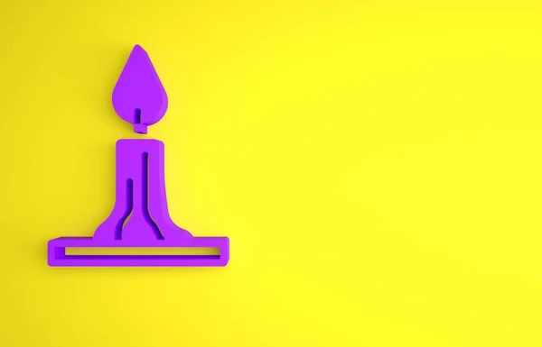Vela Purple Burning Icono Del Candelero Aislado Sobre Fondo Amarillo —  Fotos de Stock